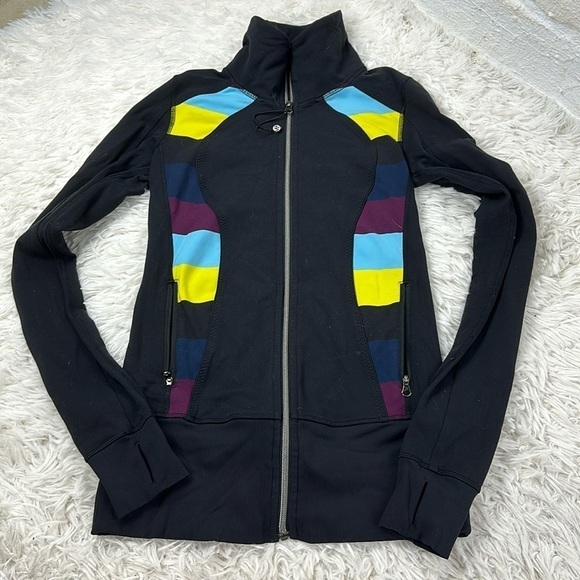 Lululemon Nice Asana Jacket Black / Pow Stripe Split Pea - Picture 1 of 6